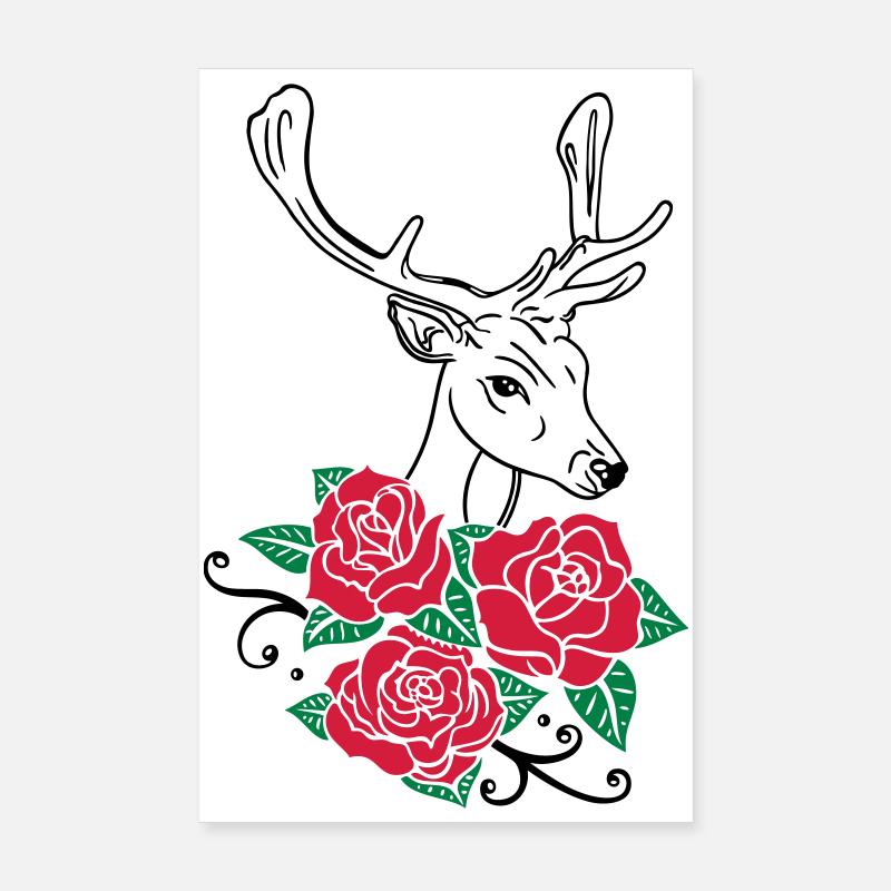 Deer Deer Antlers Roses Octobre-Fest Poster 20 x 30 cm