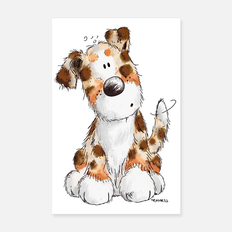 Süßer Australian Shepherd - Hund - Aussie - Comic - Poster 20x30 cm - Weiß
