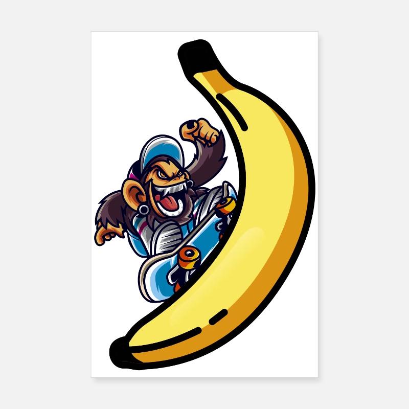 Singe patineur avec planche à roulettes banane Poster 20 x 30 cm