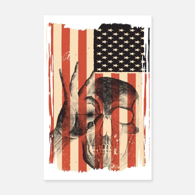 Drapeau des États-Unis avec crâne Poster 20 x 30 cm