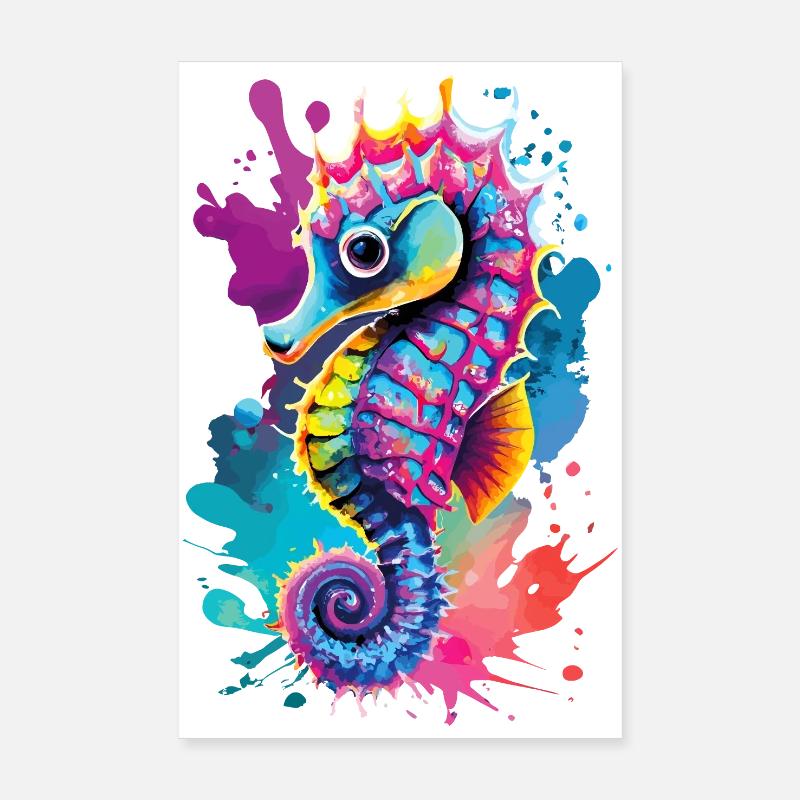 Seepferd Farbenfroh - Hippocampus Seepferdchen Poster 20x30 cm