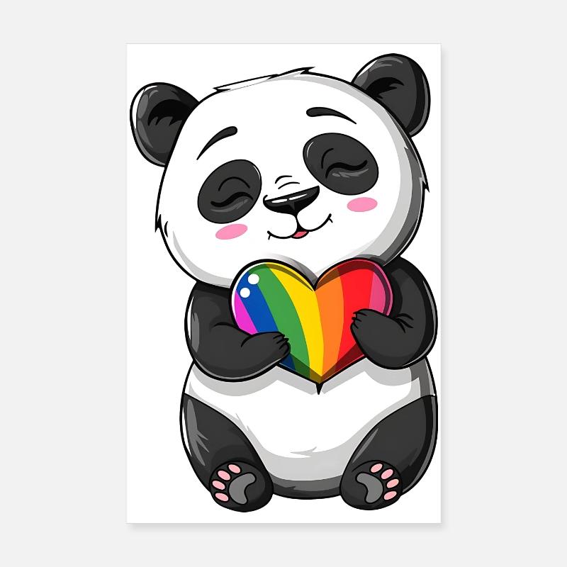 Panda-Karikatur mit einem Pride-Regenbogenherz - Poster 20x30 cm - Weiß