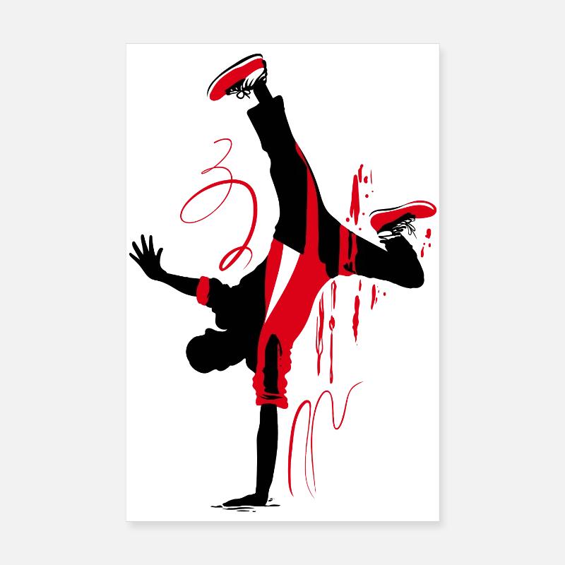 Silhouette de breakdancer en rouge noir, abstrait Poster 20 x 30 cm