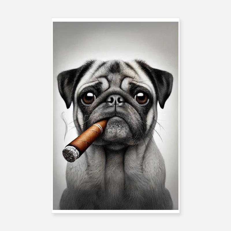 Pug with cigar Poster 8" x 12" (20x30 cm)