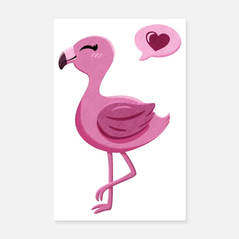 Flamant rose mignon avec coeur Poster 20 x 30 cm