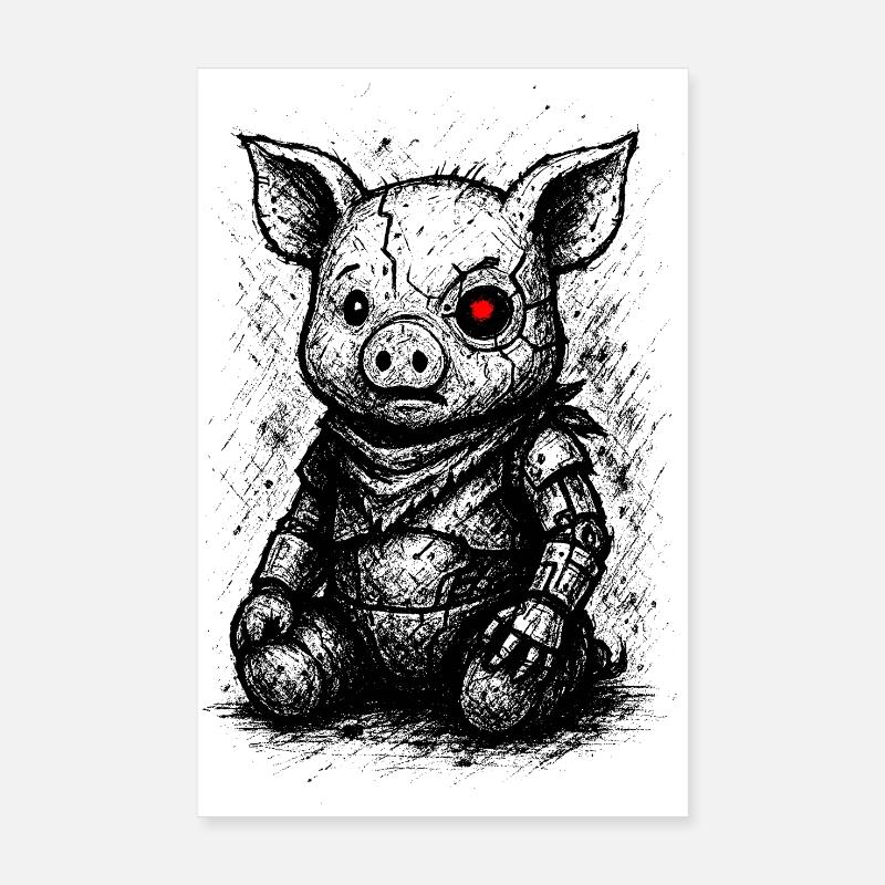 Cochon cybernétique - Poster 20 x 30 cm - blanc