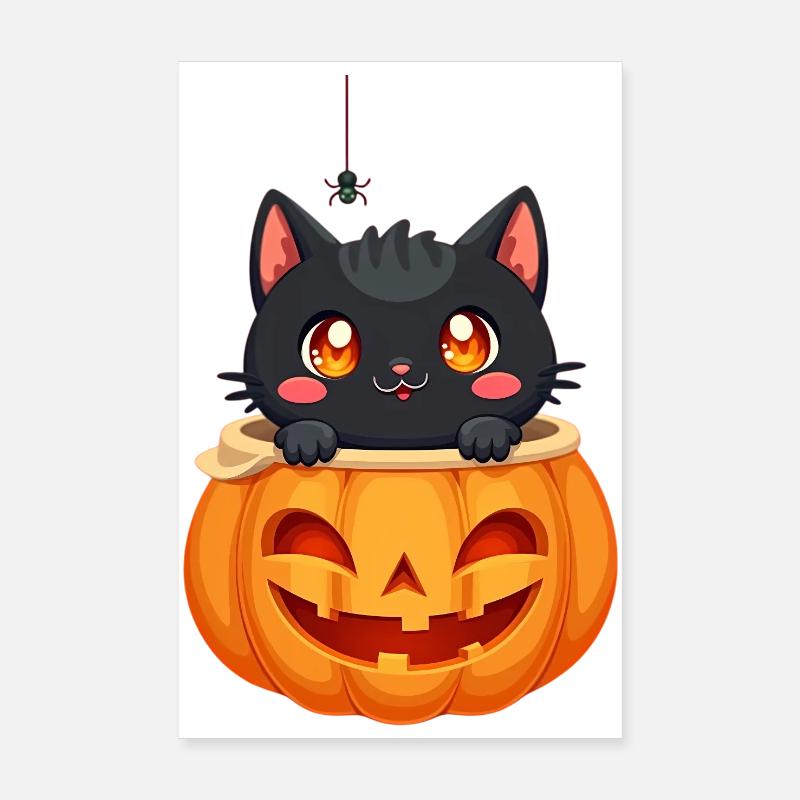 Chat d’Halloween avec citrouille d’Halloween Poster 20 x 30 cm