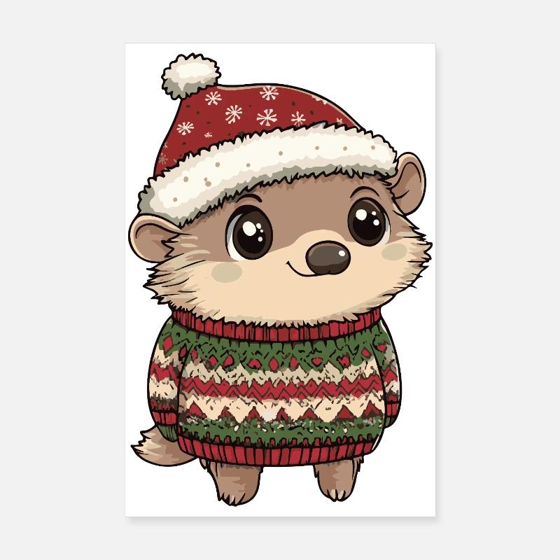 Noël hérisson Poster 20 x 30 cm