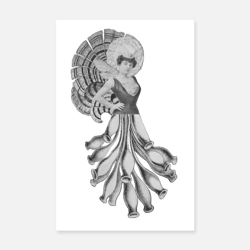 Danseuse victorienne avec éventail de plumes Poster 20 x 30 cm