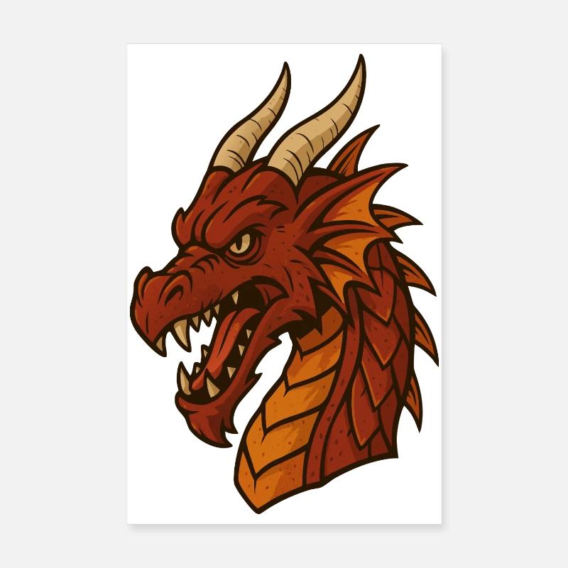Fiery Dragon Head Cartoon Poster 8" x 12" (20x30 cm)