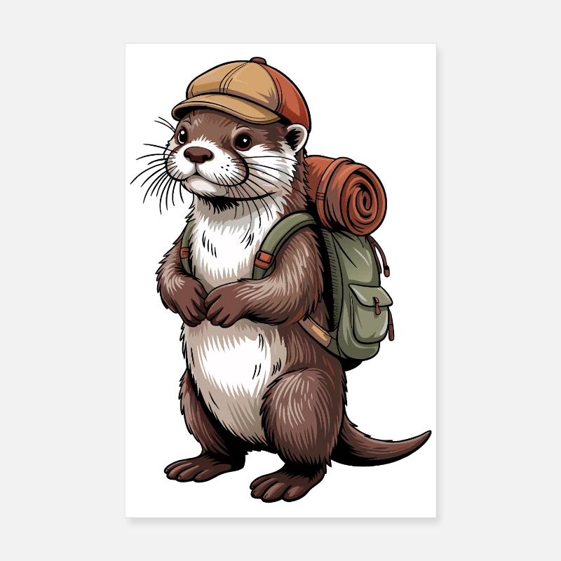 Otter hiker with backpack Poster 8" x 12" (20x30 cm)