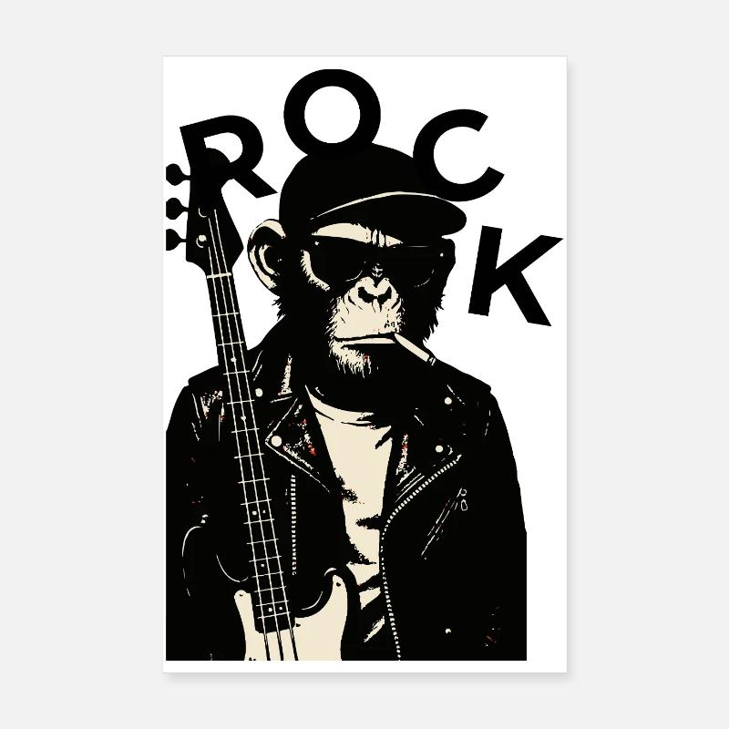Monkey Biker Rock Guitarist Poster 8" x 12" (20x30 cm)