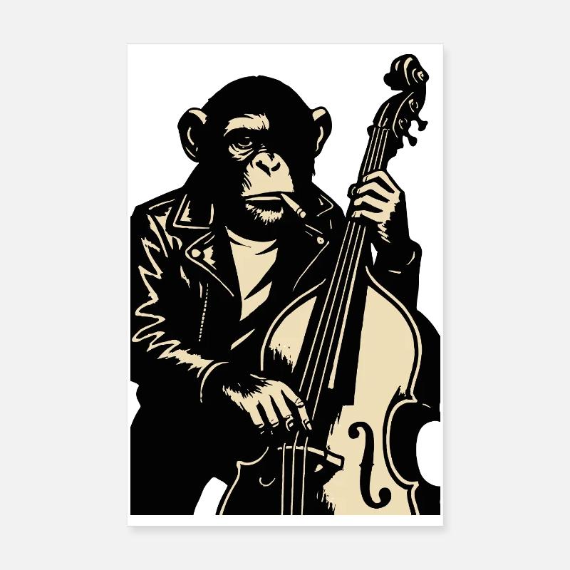 Contrebassiste singe en cuir Poster 20 x 30 cm