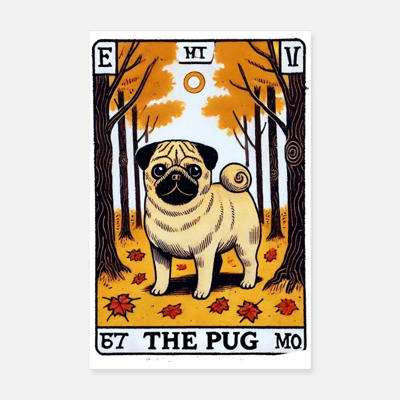 Mops-Tarot im Herbstwald Poster 20x30 cm