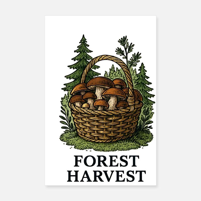 Forest mushroom basket harvest in the forest Poster 8" x 12" (20x30 cm)
