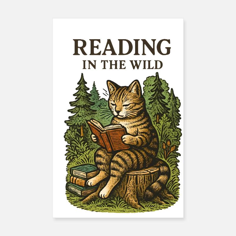 Lire dans le chat de la forêt sauvage Poster 20 x 30 cm