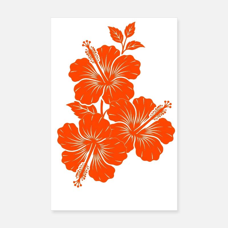 Silhouette triple fleur d’hibiscus orange Poster 20 x 30 cm