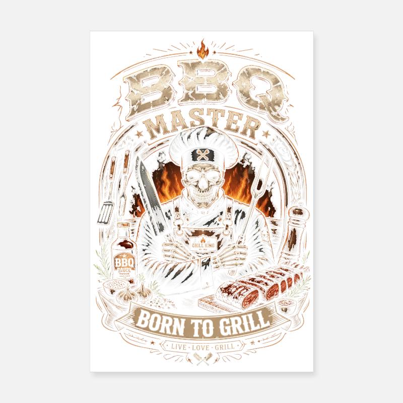 Master BBQ Skeleton Grill - Barbecue humor Poster 8" x 12" (20x30 cm)