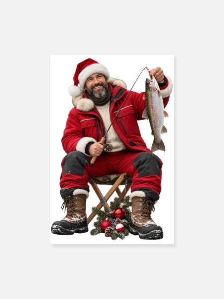 Weihnachtsfischer mit Fang - Poster 20x30 cm - Weiß - Vorne
