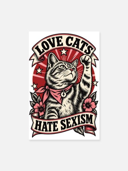Feministische Katze gegen Sexismus Shirt - Poster 20x30 cm - Weiß - Vorne
