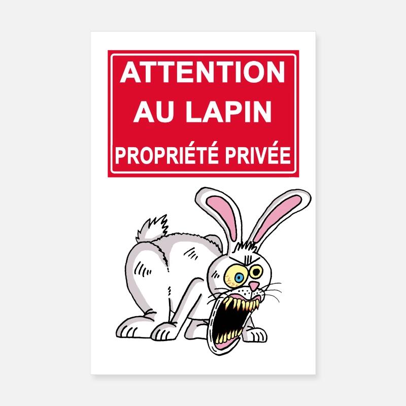 Attention au lapin blanc - Poster 20 x 30 cm - blanc