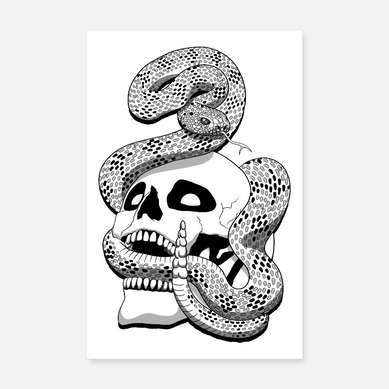 Serpent à sonnette et crâne Poster 20x30 cm