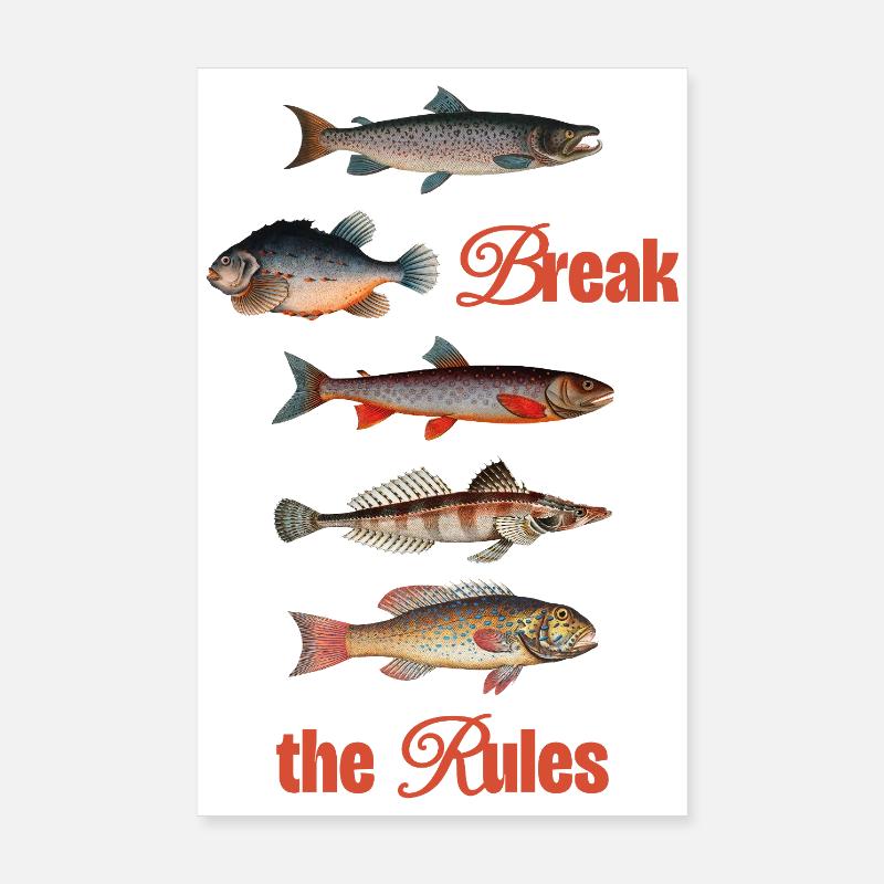 Break the Rules – Retro Fish Art Poster 20x30 cm