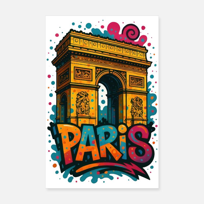 Chemise Paris Arc de Triomphe – Conception de style graffiti Poster 20 x 30 cm