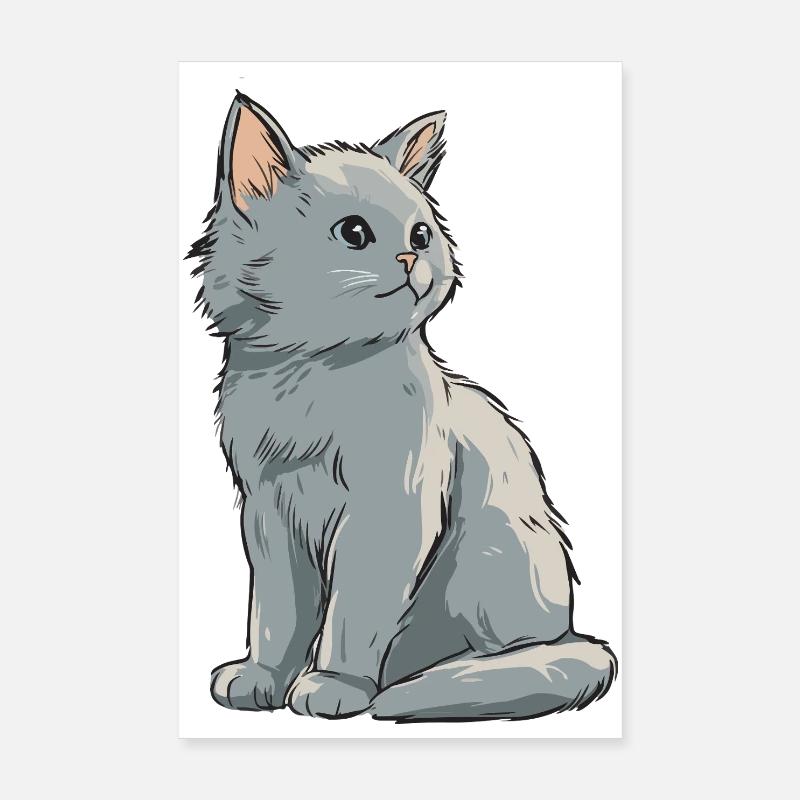 Graues Samtkätzchen Illustration Poster 20x30 cm