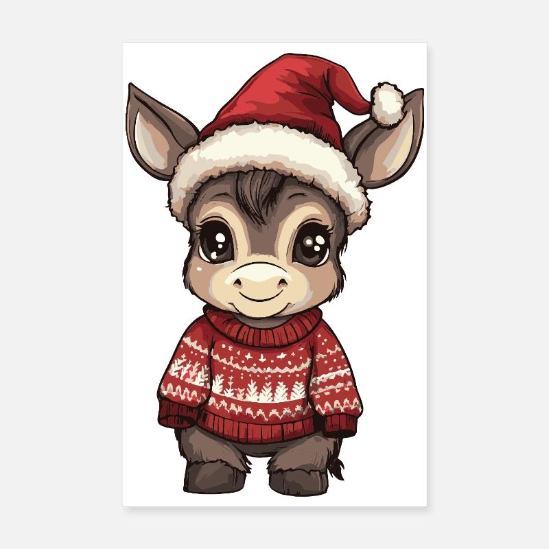 Donkey Christmas Poster 8" x 12" (20x30 cm)