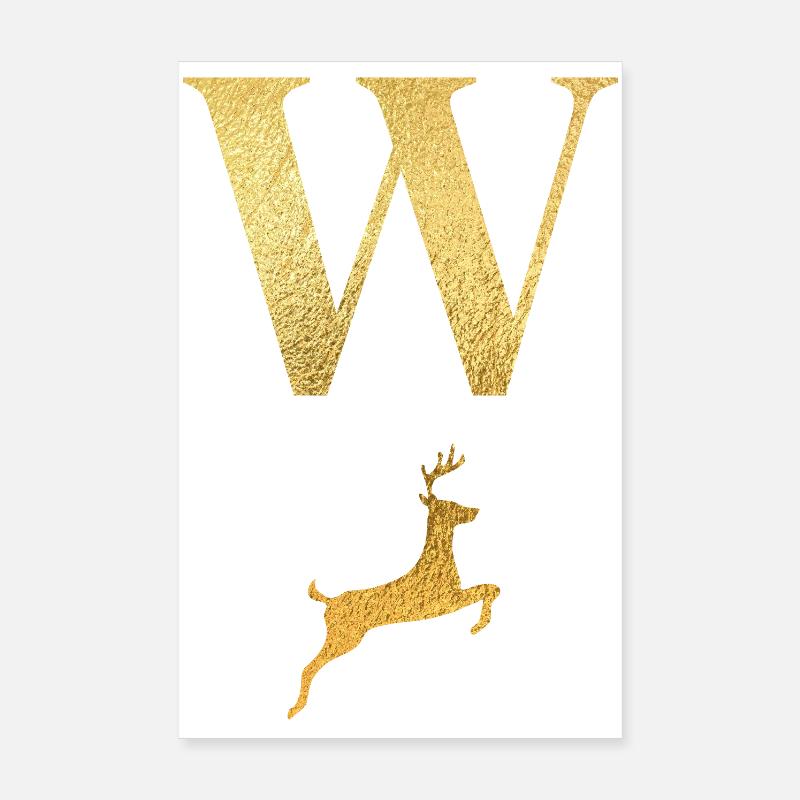 Buchstabe w Goldener Hirsch - Geschenkidee Poster 20x30 cm