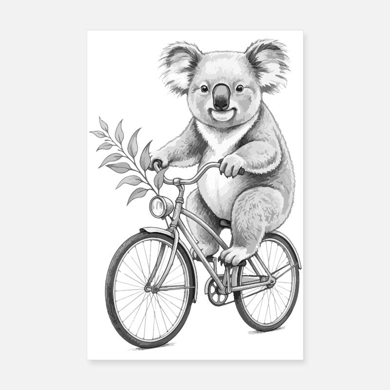 Koala auf Fahrrad mit Blättern Poster 20x30 cm