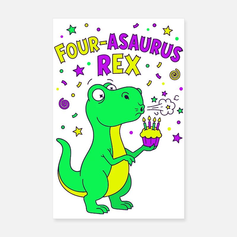 Four-asaurus Rex 4 Geburtstag Poster 20x30 cm