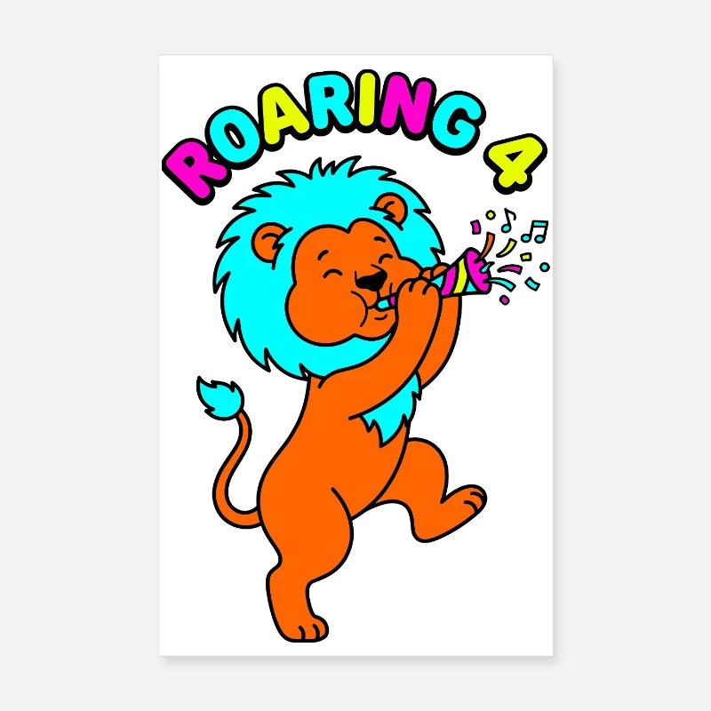 Roaring 4 Löwe Geburtstag Poster 20x30 cm