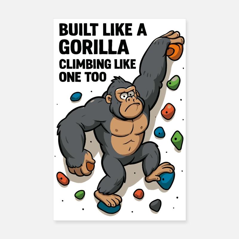 Bouldering Funny – Gorilla Cartoon Climbing Shirt Poster 8" x 12" (20x30 cm)