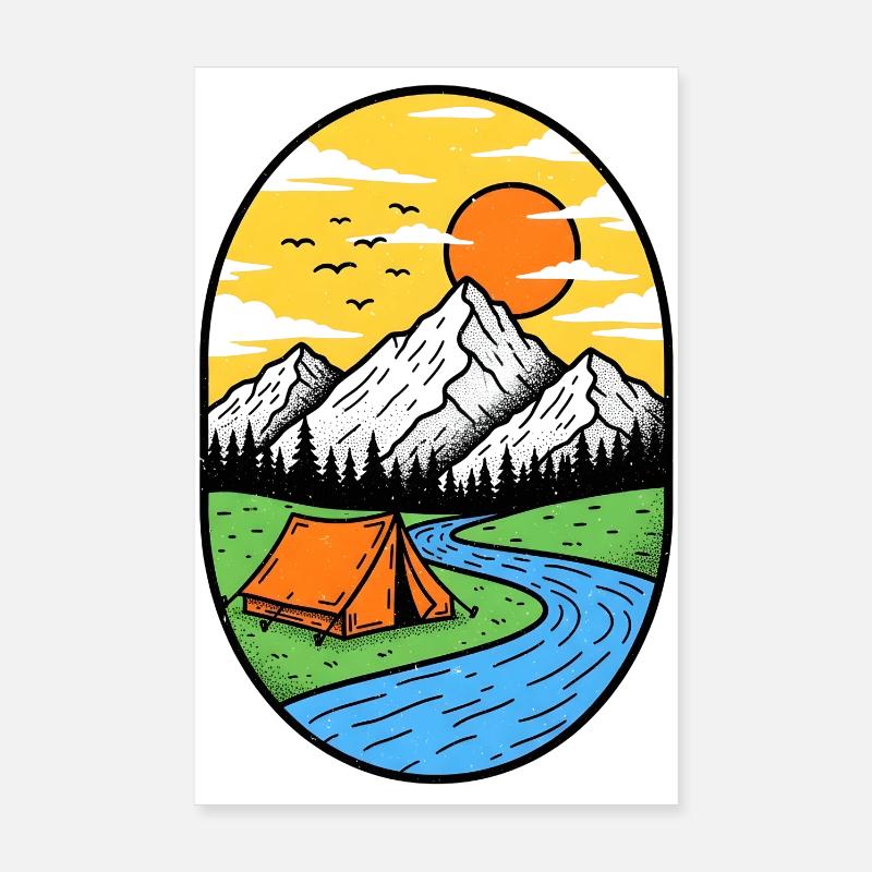 Tente de feu de camp Mountain Sun Poster 20 x 30 cm