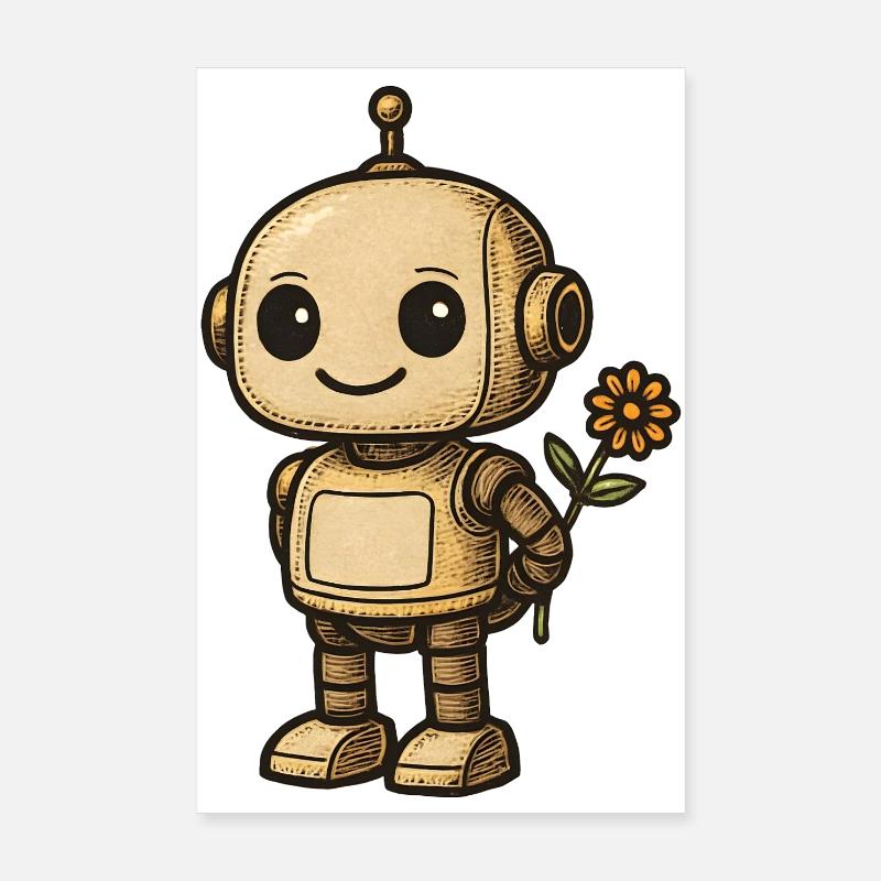 Retro robot with flower Poster 8" x 12" (20x30 cm)