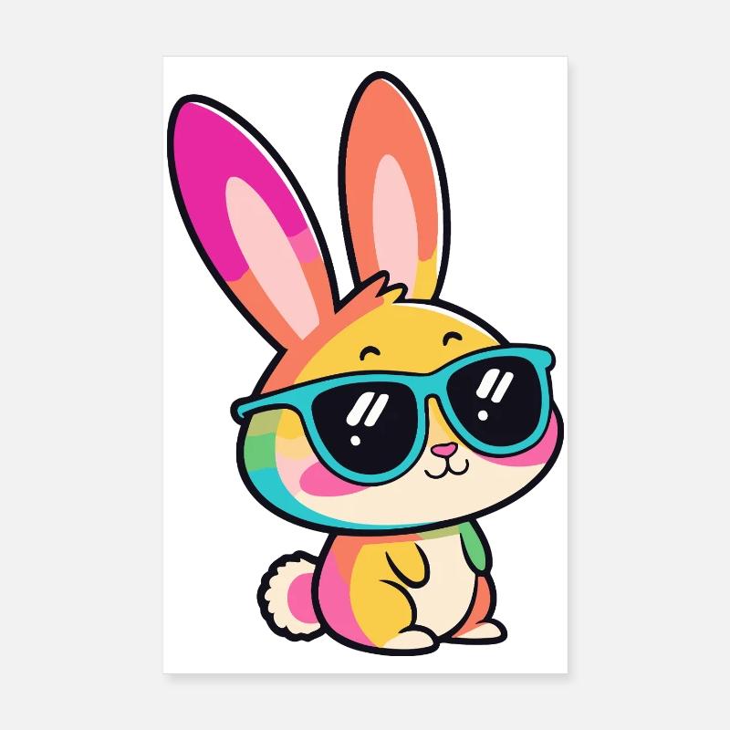 Lapin arcenciel en lunettes Poster 20 x 30 cm