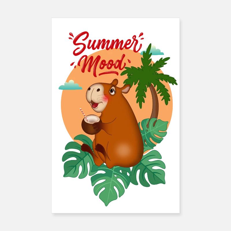 Tropical Capybara with Coconut Poster 8" x 12" (20x30 cm)