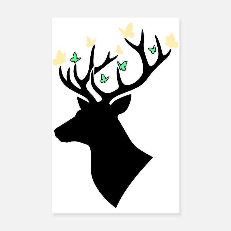 Papillon tête de cerf Multicolore Poster 20 x 30 cm