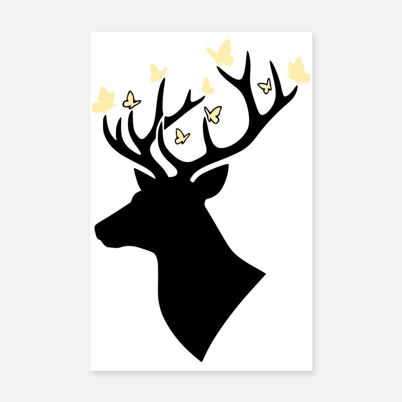 Deer Head Butterfly Yellow Poster 8" x 12" (20x30 cm)