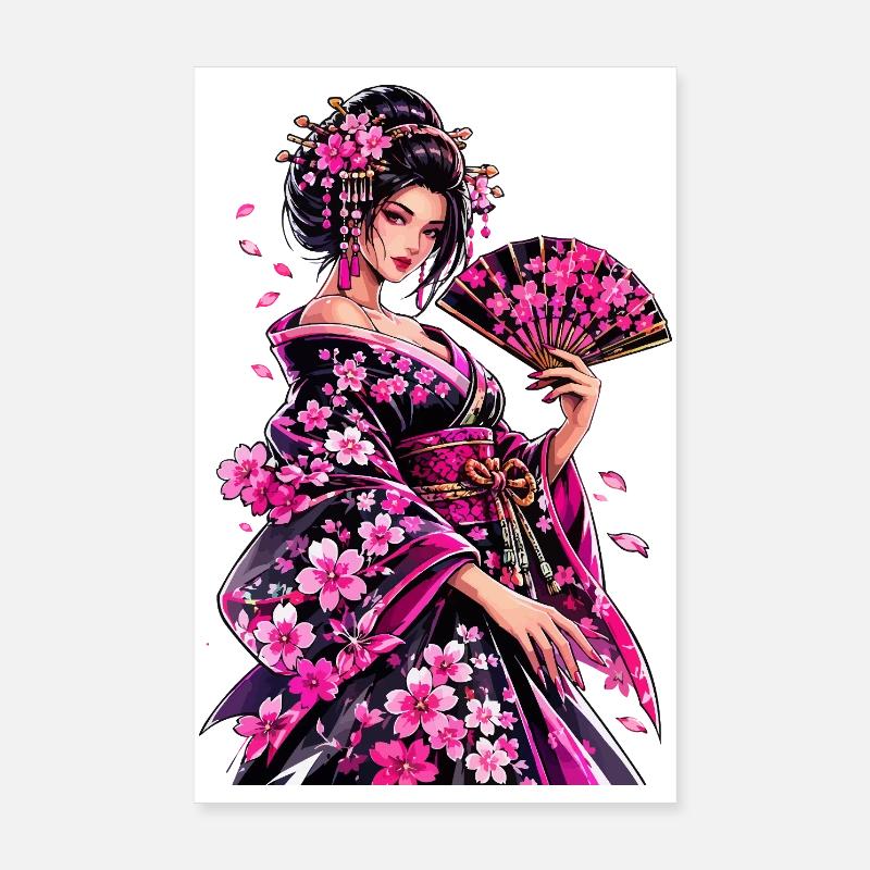 Art du kimono fleur de geisha Poster 20 x 30 cm