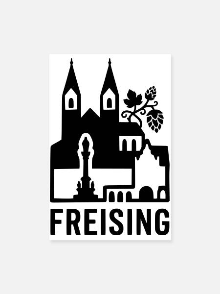 Freising Oberbayern Silhouette Wahrzeichen - Poster 20x30 cm - Weiß - Vorne