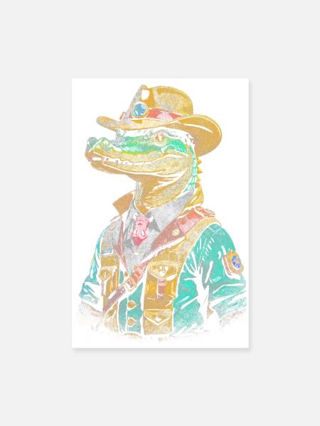 Krokodil Vaquero - Poster 20x30 cm - Weiß