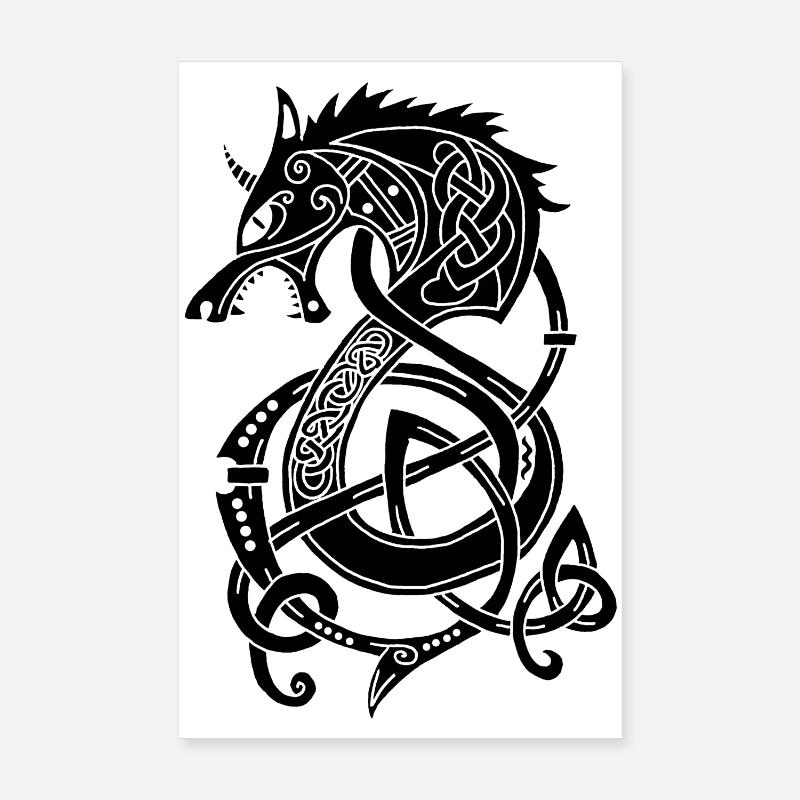 Wikingerwolf Drache (schwarz) Poster 20x30 cm