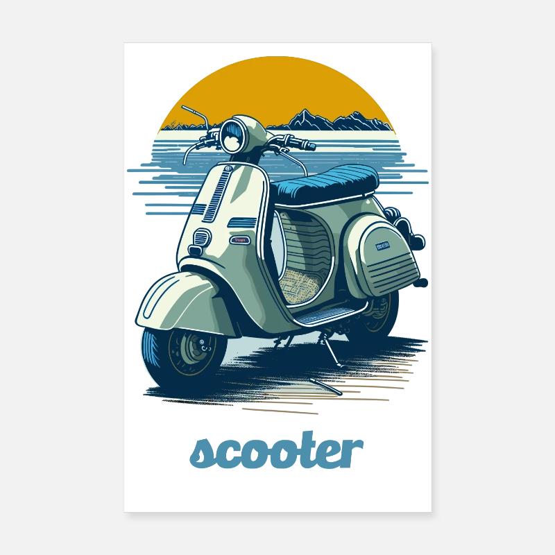 Vintage Scooter mit Bergkulisse Poster 20x30 cm