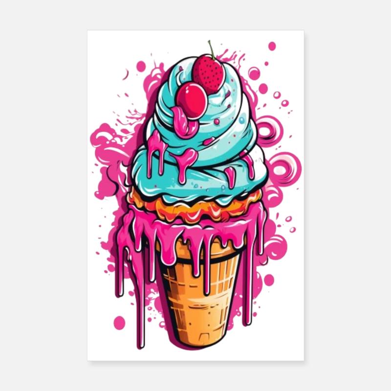 Bunte Eistorte mit Früchten Poster 20x30 cm