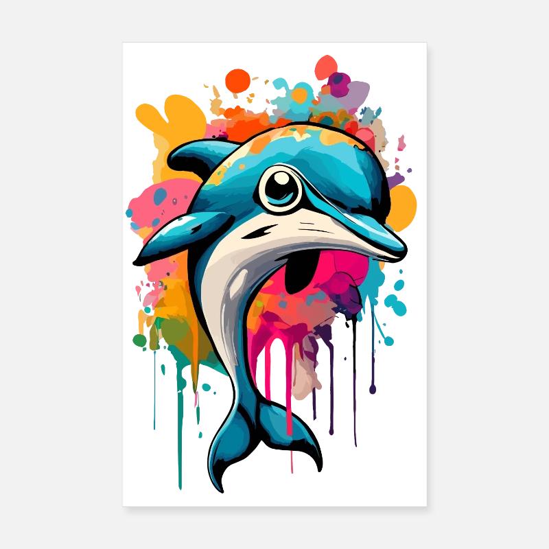Dauphin Coloré - Bébé Dauphin - Delphinidae - Poster 20 x 30 cm - blanc