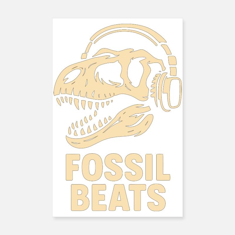 Fossil Beats Dinosaur with headphones Poster 8" x 12" (20x30 cm)