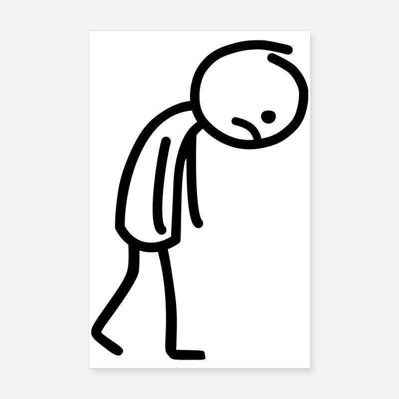Stick figure sad stickman line drawing - Poster 8" x 12" (20x30 cm) - white